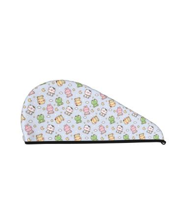 Cute Animals Cartoon Microfiber Hair Towel Soft Super Absorbent Hair Towel Wrap for Women Coral Velvet Quick Dry Hair Cap for Long Curly and Thick Hair