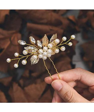 JUSTUSNX Gold Bride Wedding Headpiece Pearl Hair Pins Accessories Bridal Crystal Flower Hair Pieces for Women and Girls - Buy Online on GoSupps.com