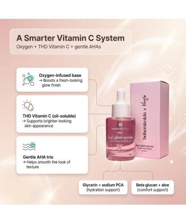 Bohemia Skin Kay's Glow Serum - Vitamin C Serum for Face (THD Ascorbate) - Hydrating Dark Spot & Post Blemish Mark Fader - Oxygen Infused for Radiant Dewy Skin - Non Sticky & Non Comedogenic - 1 Fl Oz - Buy Online on GoSupps.com