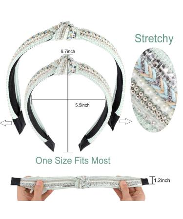 TOBATOBA 3 Pack Rhinestone Pearl Beaded Knotted Headbands for Women - Boho Style Wide Turban Headbands with Crystal Detailing - Non-Slip Diamond Beaded Hair Bands - Buy Online on GoSupps.com