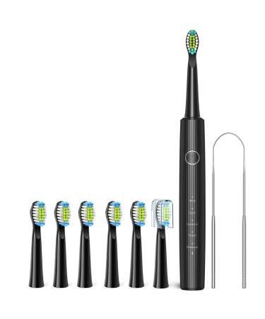 Gloridea Electric Toothbrush for Adults and Teens   7 Brush Heads Tongue Scraper Timer IPX7 Waterproof 5 Modes 40 000 VPM   2Hrs Charge for 30 Days Using   Black Rechargeable Sonic Toothbrush