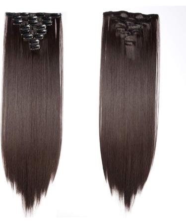 Silk-co 23 8PCS Dark Brown Clip in Hair Extensions | 100% Synthetic Straight Hair Piece | 23 Inch Full Head Coverage - Buy Online on GoSupps.com