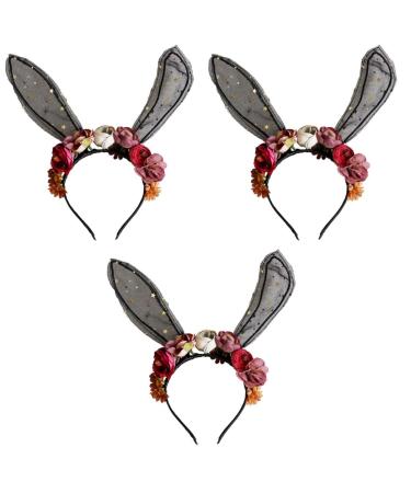LALAFINA 3pi ces Diad me De F te Avec Oreilles De Lapin Dentelle Pour Filles Accessoire Charmant Pour No l Et v nements Festifs 1 unit (Lot de 1) Multix3pcs