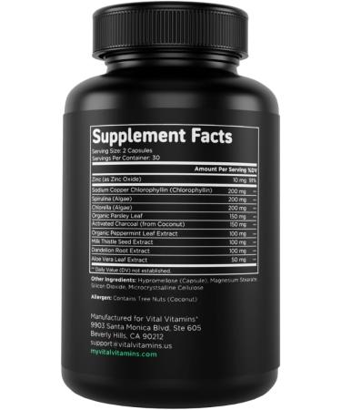 Vital Vitamins Chlorophyll Pills - Body Deodorizing Supplement - Made with Spirulina Chlorella Organic Parsley Mint & Activated Charcoal - Defeat Odor Naturally - for Women & Men - 60 Capsules 60 Count (Pack of 1) - Buy Online on GoSupps.com