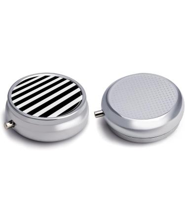 Buy Round Black & White Stripe Pill Box - 3 Compartment Portable Pill Organizer | Decorative Metal Design for Travel - Buy Online on GoSupps.com