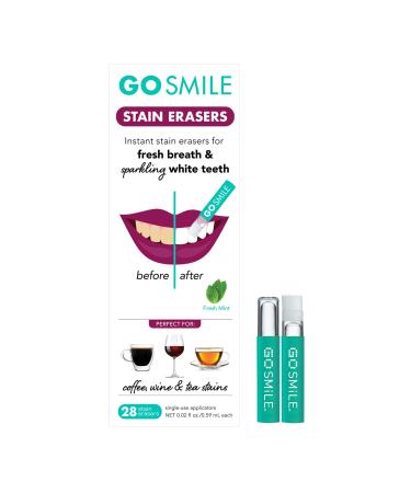 GO SMILE Teeth Whitening Stain Erasers - Travel Size Pack Of Oral Swabs - Instant Dental Cleaning Gel Removes Tooth Stains For White Teeth - Enamel Safe No Sensitivity, Sugar-Free Mint Whitener, 28-Ct 28 Count (Pack of 1)