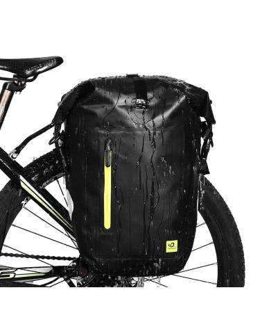 WATERFLY 25L Bike Bag Bike Pannier Bag Waterproof Bike Saddle Bag Extensible Bicycle Rear Seat Bag Shoulder Bag with Rain Cover for Riding Cycling A-Black