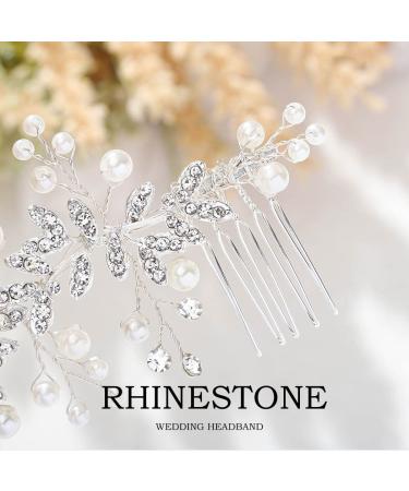 Foyte Crystal Bride Wedding Hair Comb | Bridal Headpiece with Rhinestone Flower & Pearl | Silver Leaf Hair Accessory for Women & Girls - Buy Online on GoSupps.com