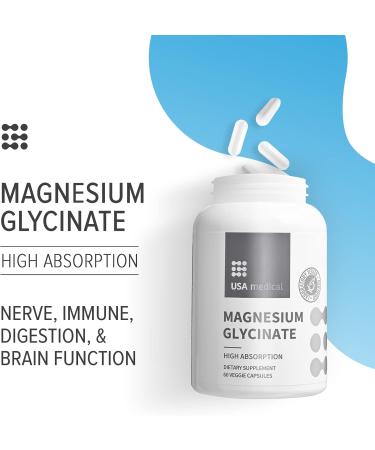 USA Medical Magnesium Glycinate Capsules | High-Absorption Formula for Optimum Health | Supports 300+ Bodily Processes | 60 Veggie Caps - Buy Online on GoSupps.com