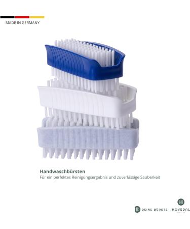 Nail Brush Set - 3 Double-Sided Hand Washing Brushes for Nails Hands & Feet - Made in Germany - Blue/White/Light Gray - Buy Online on GoSupps.com