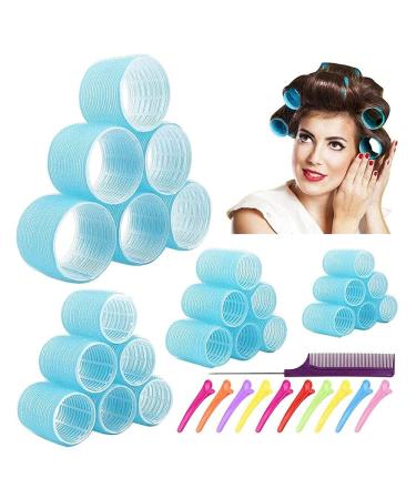 Jumbo Hair Rollers Set Hair Rollers Curlers For Long Hair No Heat Curlers Heatless Hair Rollers With Clips & Comb 24 Packs (Blue)