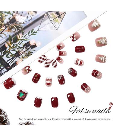 Christmas False Nails Set - Red Nude Snowflakes Xmas Press On Nails for Women (24pcs) - Buy Online on GoSupps.com