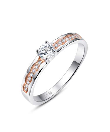 Empsoul 925 Sterling Silver Eternity Ring Round Cut White Topaz Rose Gold Cubic Zirconia Halo Engagement Ring for Women Girls Size 6 US6 White