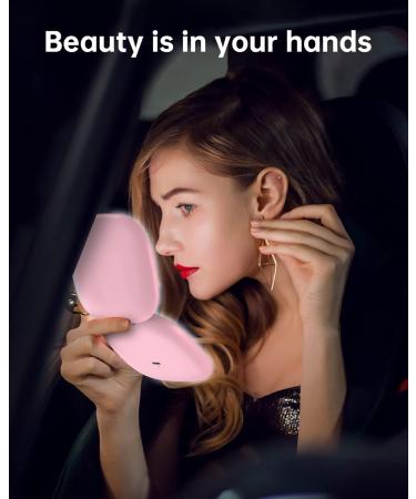 Gospire Rechargeable Travel Makeup Mirror | 1X/10X Magnification | LED Compact Mirror with 3 Light Colors | Adjustable Brightness | Small Handheld Vanity Mirror | Pink - Buy Online on GoSupps.com