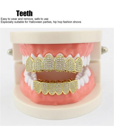 Hip Hop Diamond Braces Set - Gold Plated Copper Bling Decoration for Halloween Party - Buy Online on GoSupps.com