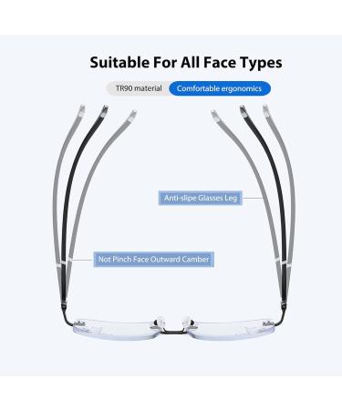 Photochromic Progressive Multifocal Reading Glasses - Blue Light Blocking Rimless Transition Sunglasses for Men & Women - Unisex Black-Clear 2.0x - Buy Online on GoSupps.com