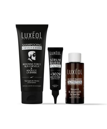 LUXEOL - Protocole Soin Barbe & Cheveux Homme - Nourrit Renforce Prot ge - Huile Barbe Nutrition 50 ml Shampoing Cheveux & Barbe 200 ml S rum Barbe Pousse 60 ml .