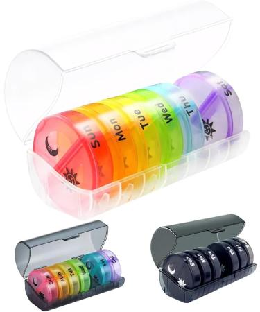 7-Day BPA-Free Pill Organizer | Dual Compartments for Vitamins Supplements & Fish Oil | Easy to Clean - Black & Colorful - Buy Online on GoSupps.com