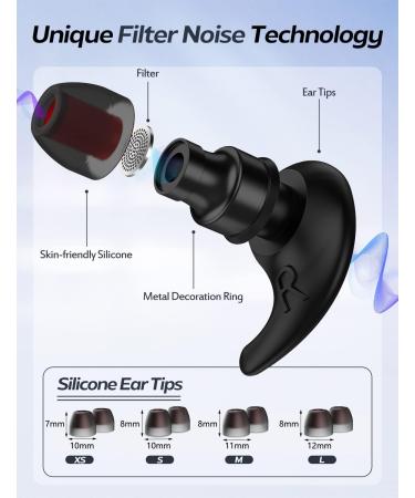 KAUGIC Soft Reusable Ear Plugs for Noise Reduction - 8 Ear Tips in XS/S/M/L - Ideal for Sleep, Travel, Work, Concerts & Flights - Black Silicone Hearing Protection - Buy Online on GoSupps.com