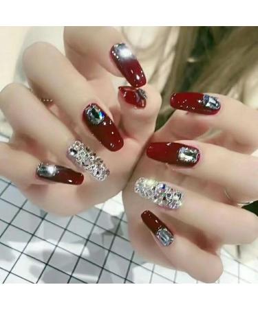 Temperament Enhancement Nail Patch net red Diamond Full of Diamonds Bursting with Glitter Long Wearing Armor Hand-Made phototherapy Armor Brides and Pregnant Women can take it (10-Piece Pack) (Si Small - Buy Online on GoSupps.com