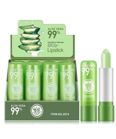 12 Pack Aloe Vera Lipstick Long Lasting Nutritious Lip Balm Lips Moisturizer Magic Temperature Color Changing Lip Gloss 12 Pcs
