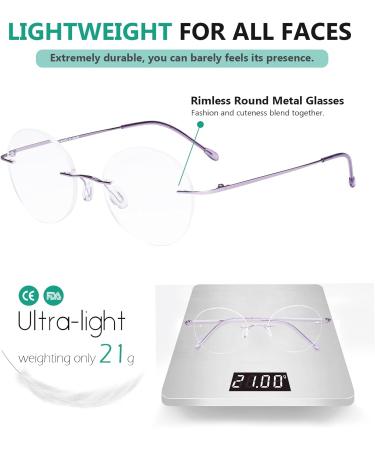 Eyekepper Large Frameless Reading Glasses - Stylish Round Rimless Design for Women & Men +1.50 Purple - International Shipping Available - Buy Online on GoSupps.com