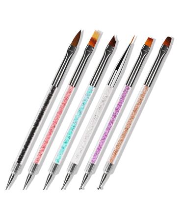 dijiusidy 6 Pieces Nail Brush Set Color Painting Elegant Crystal Inlaid Powder Pole Flower Pens Anti-slip Handle Manicure Accessories
