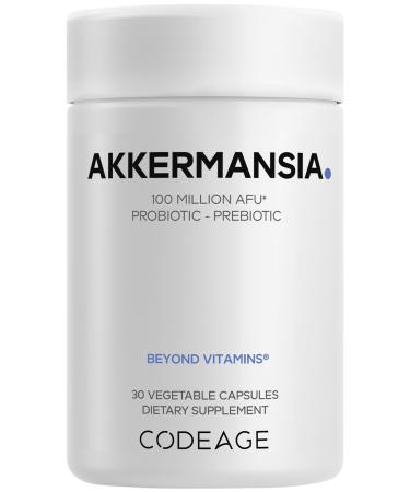 Codeage Akkermansia Synbiotic Supplement - 100 Million AFU Akkermansia Probiotic & Chicory Inulin Prebiotic - Chicory Root - 1 Capsule Per Serving - Non-GMO Gluten-Free - 30 Capsules