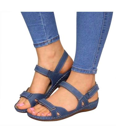 Creev women sandals wedge heel open toe flop flops outdoor sandals women summer trekkingandals flat sports sandals soft strap sandals trekking shoes summer shoes red 41 (blue 42 EU) bluew 38 EU