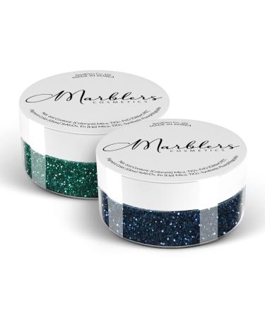 MARBLERS Cosmetic Grade Fine Glitter Duo Green Garnet & Navy 0.36oz (10g) | Non-Toxic | Vegan | Cruelty-Free | Eyeshadow Nail Polish Nail Art | Festival Rave Party & Makeup | Body & Face Fine Glitter 10g Duo Green & Navy