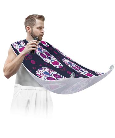 Beard Bib Apron Beard Bib Hair Catcher for Men Shaving and Trimming Non-Stick Waterproof Beard Cape Grooming Cloth Skull