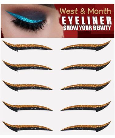 Glitter Eyeliner Stickers - 5 Pairs Glitter Instant -Adhesive Eyeliner Stencil - Eyeliner Tool Makeup Stickers Sparkly Long Lasting Sticker Eyeliner for Women and Girls Orange (Five Pairs) - Buy Online on GoSupps.com