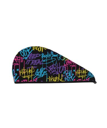 Neon Color Graffiti Woman's Coral Velvet Dry Hair Cap with Button Quick Dry Turban for Wet Hair Long Thick Hair Bath Shower Hair Cap Anti Frizz Hair Wrap Towel Strong Water Absorption Neon Color Graffiti One Size