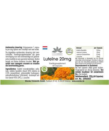 Lutein 20mg - Microencapsulated Vegan Capsules | 60 Pack | HERBADIREKT by Warnke Vitalstoffe - Quality German Pharmacy - Buy Online on GoSupps.com