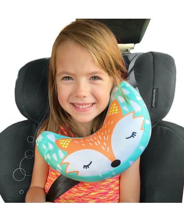 Brunoko headrest and seat belt cushion for children in the car - combination of neck support and seat belt cushion - comfortable neck pillow for children in the car - Children's seat pillows Green pillow