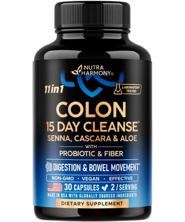 Colon Cleanse - 15 Day Cleanse for Women & Men - Senna | Cascara | Garcinia Cambogia | Probiotics & Fiber - Digestion & Detox - Debloating & Bowel Movement - Natural & Vegan - Made in USA 30 Capsules