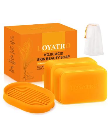 Turmeric Soap for Dark Spots Kojic Acid Turmeric Soap Bar for Face & Body-Acne Dark Spots Smooth Skin For All Skin Types for Men And Women(7.06 oz) Soap 2 Pack+bag+Holder