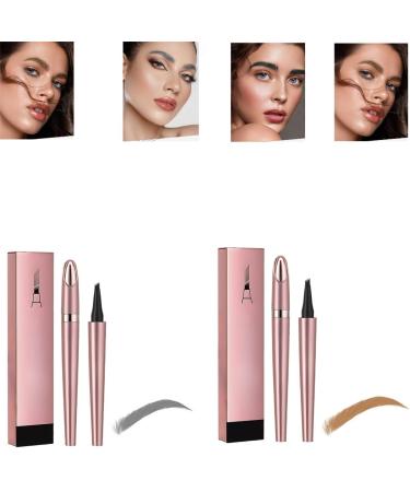 2024 Magic Eyebrow Pencil 4 Tip Microblading Eyebrow Pen Upgraded 3D Waterproof Eyebrow Pencils for Women Natural Makeup Fine Stroke Magic Eyebrow Pencil (Light Brown+Gray)
