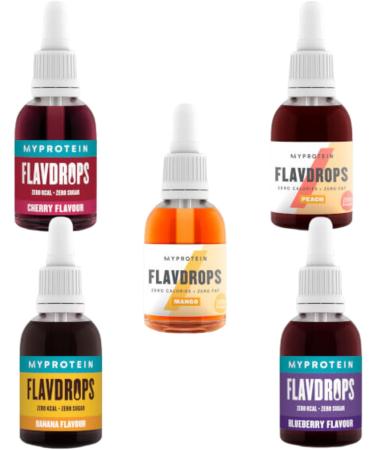Flavour Drops Bundle with Flavdrops and Spoon Set - Cherry Blueberry Strawberry Peach and Mango 50ml Each - Pack of 5 - Zero Calories - Buy Online on GoSupps.com