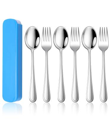 Children's cutlery Herogo 7-piece stainless steel children cutlery children's tableware set with 3 children's forks 3 children's spoons 1 portable case non-toxic & healthy mirror finish & dishwasher-safe metal silver elegant handle + spoon set set