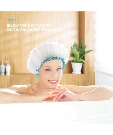 mikimini X-Large White Shower Cap for Long Hair - 12 inch Waterproof Washable Hair Cap for Women and Girls - Super Cute and Extra Large (Pack of 1) - Buy Online on GoSupps.com