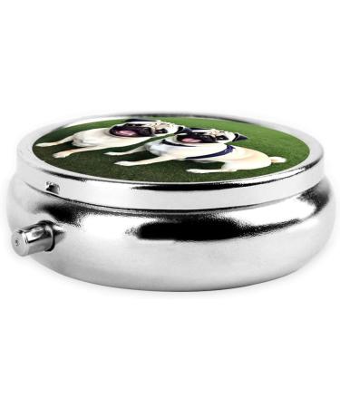 Mini Metal Pill Box - Round Travel Medicine Organizer | Funny Happy Pug Dog Design | Perfect for Purse & Pocket - Buy Online on GoSupps.com