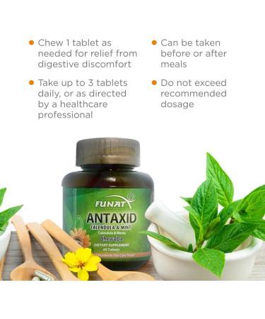 Buy Antaxid Calendula & Mint - 60 Chewable Tabs for Stomach Relief | Soothing Acid Reflux & Fullness - Buy Online on GoSupps.com