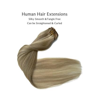 22 Inch Real Human Hair Clip in Extensions - Ash Blonde to Blonde Highlights - Remy Hair - 7 Pieces - 70G - Women's Hair Clip ins - Buy Online on GoSupps.com