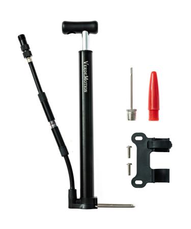 Bike Pump Portable - VerdeMotion - Presta or Schrader Valve - High PSI Pressure for Mountain or Road Bicycle - Small Mini Pump Inflates Tires Quickly - Pressure Gauge Integrated into Hose - Ergonomic