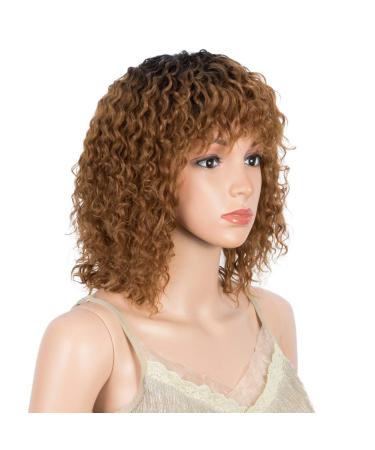 D but Short Curly Ombre Wig with Pony Curl Fringe - 12-Inch Human-Like Wig for Women (TT1B/C30) - Brown with Dark Root - 120g - Buy Online on GoSupps.com