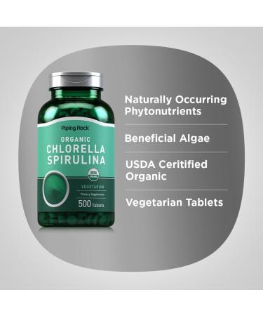 Piping Rock Chlorella Spirulina Organic | 500 Tablets | Vegetarian Pills | Non-GMO Gluten Free Supplement - Buy Online on GoSupps.com