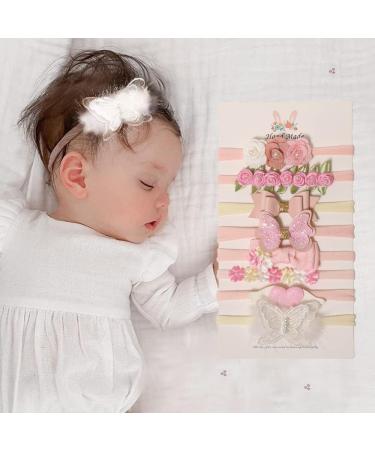8 Pcs Baby Girls Soft Nylon Bow Flower Headbands | Pink Hair Accessories for Newborns & Toddlers - Buy Online on GoSupps.com
