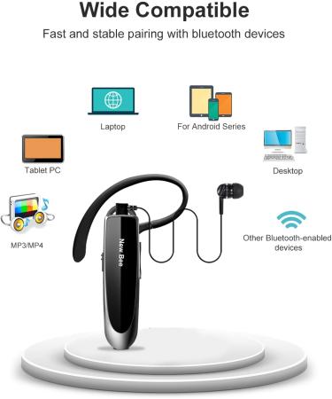 New bee Bluetooth Earpiece V5.0 Wireless Handsfree Headset with Microphone - 24 Hrs Driving & 60 Days Standby Time - for iPhone, Android, Samsung, Laptop, Trucker Driver - Black - Buy Online on GoSupps.com