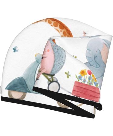 Hair Towel Wrap for Fast Drying | Button Closure Hair Turban | Quick-Dry Head Towel - Animals in Transport Design - Buy Online on GoSupps.com